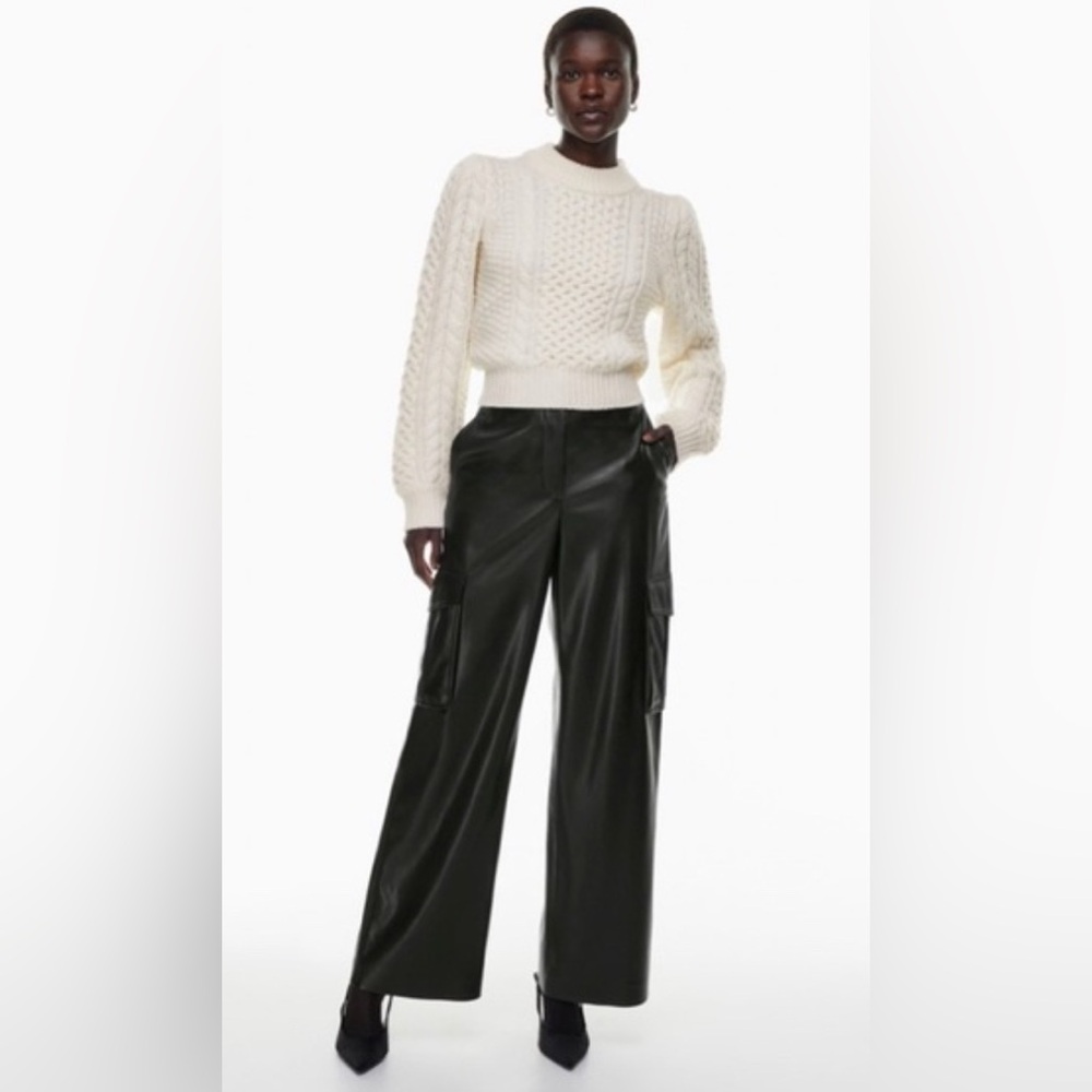 WILFRED Bridger wide leg buttery soft faux leather black cargo pants, size 2